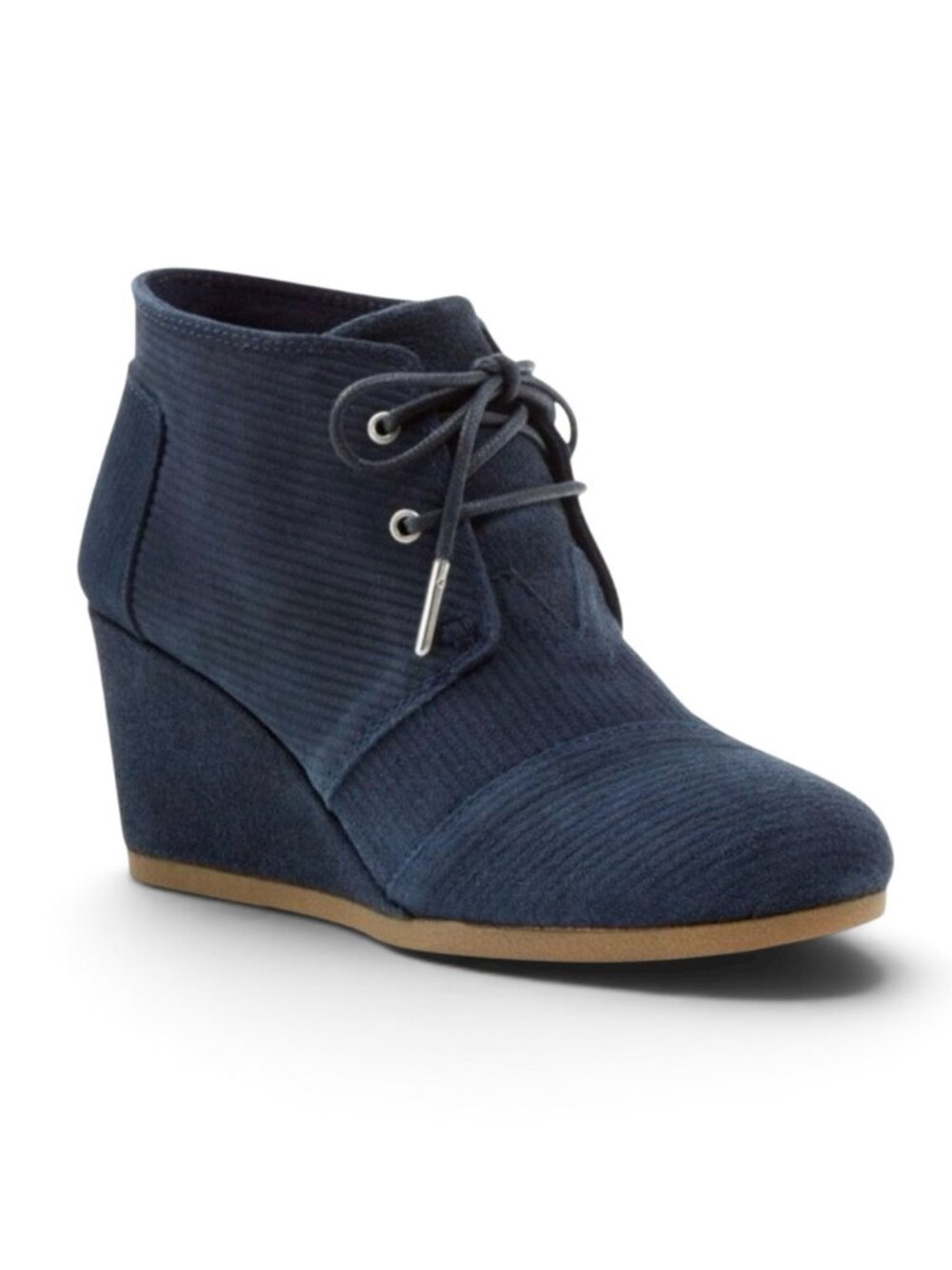 TOMS Desert Corduroy Suede Wedge Ankle Booties Lace Up Blue Sz 8